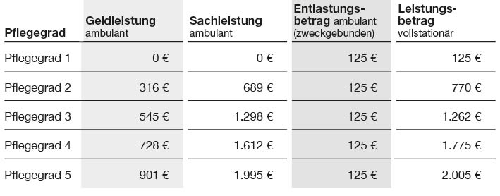 Pflegegrade und ihre Leistungsbeträge